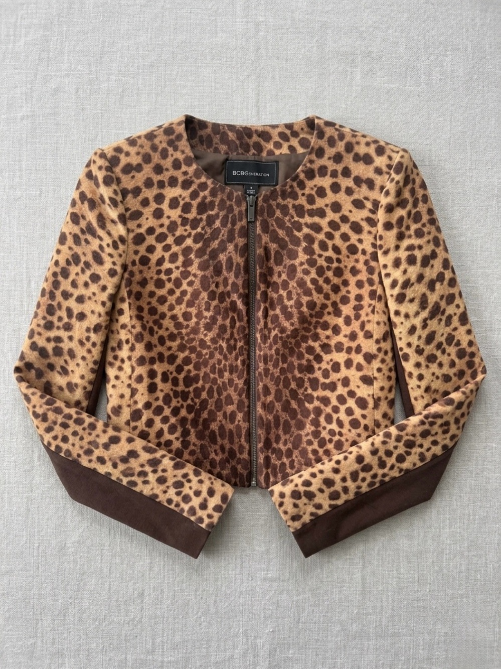 BCBGMaxAzria Brown Leopard Print Teddy Jacket
